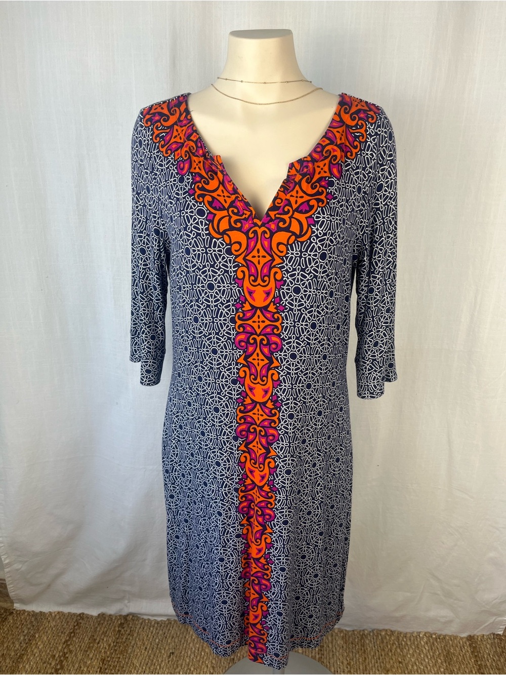 Hatley Navy and White Patterned Dress with Contrast Trim